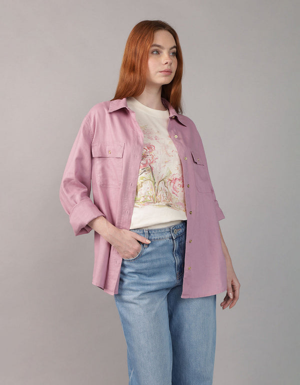 Camisa manga larga de botones de mujer AE - Morado