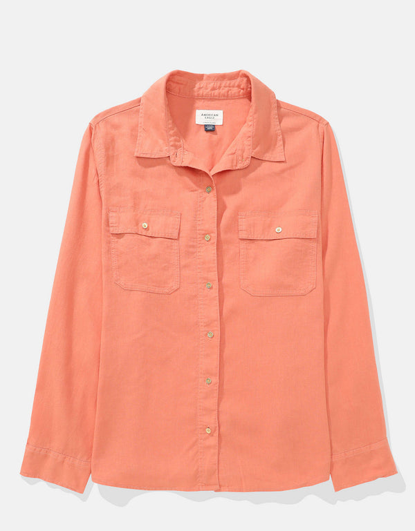 Camisa manga larga de botones de mujer AE - Naranja