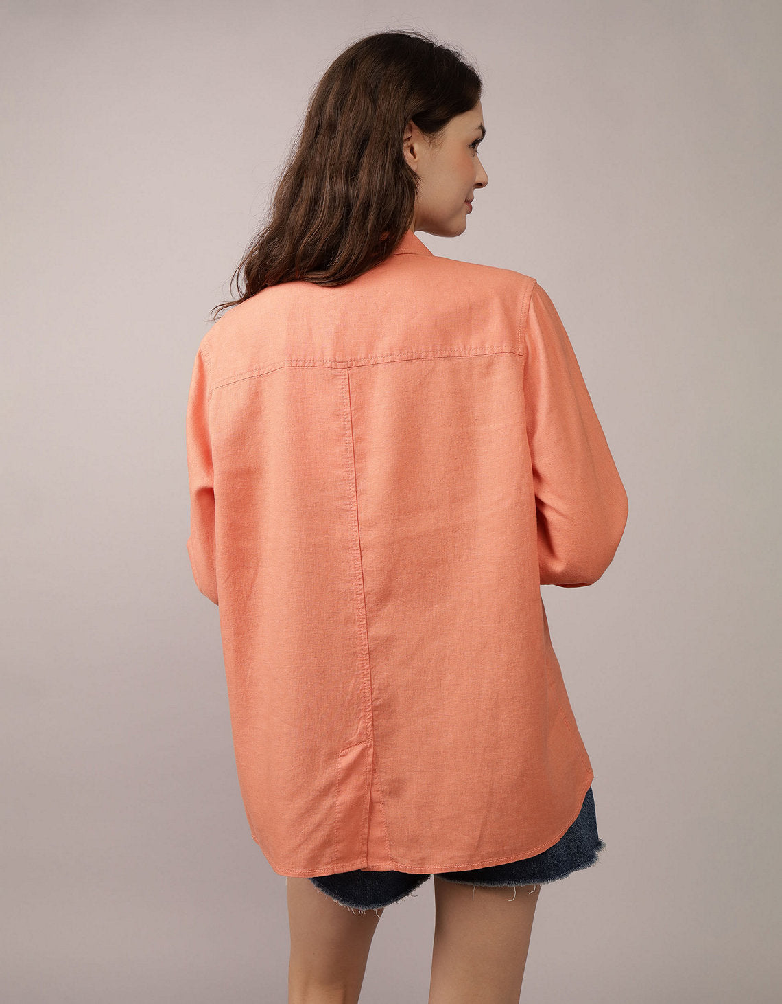 Camisa manga larga de botones de mujer AE - Naranja 0355_6127_800_ob