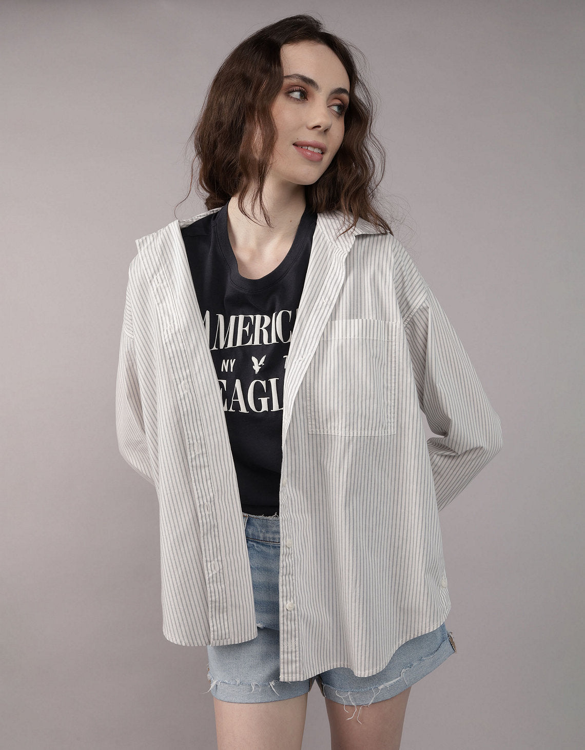 Camisa manga larga de botones de mujer AE - Azul 0355_6214_410_of