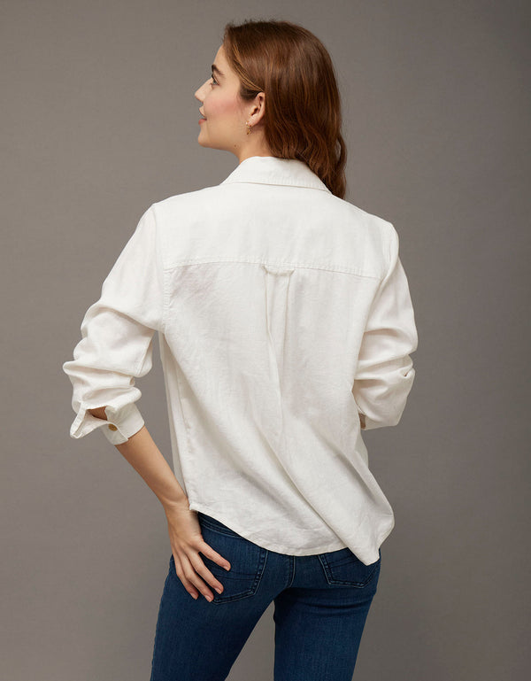 Camisa en Lino con Botones Ae - Blanco