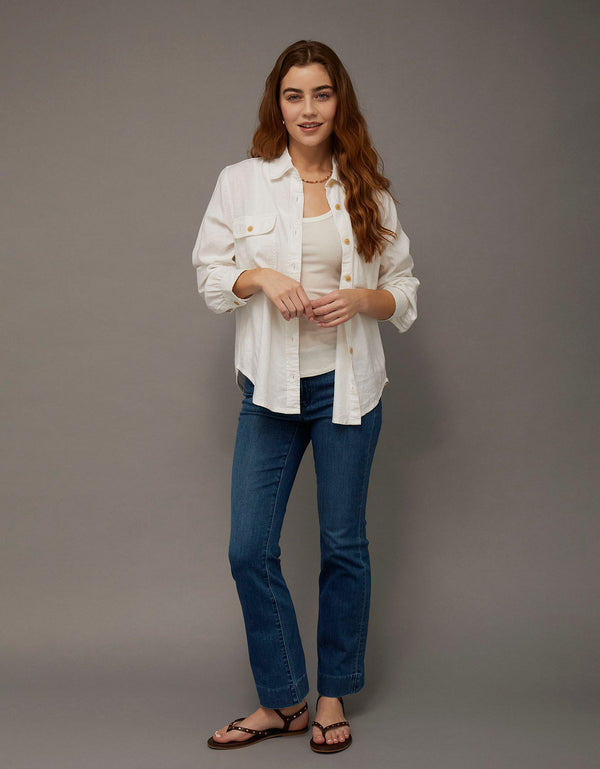 Camisa en Lino con Botones Ae - Blanco