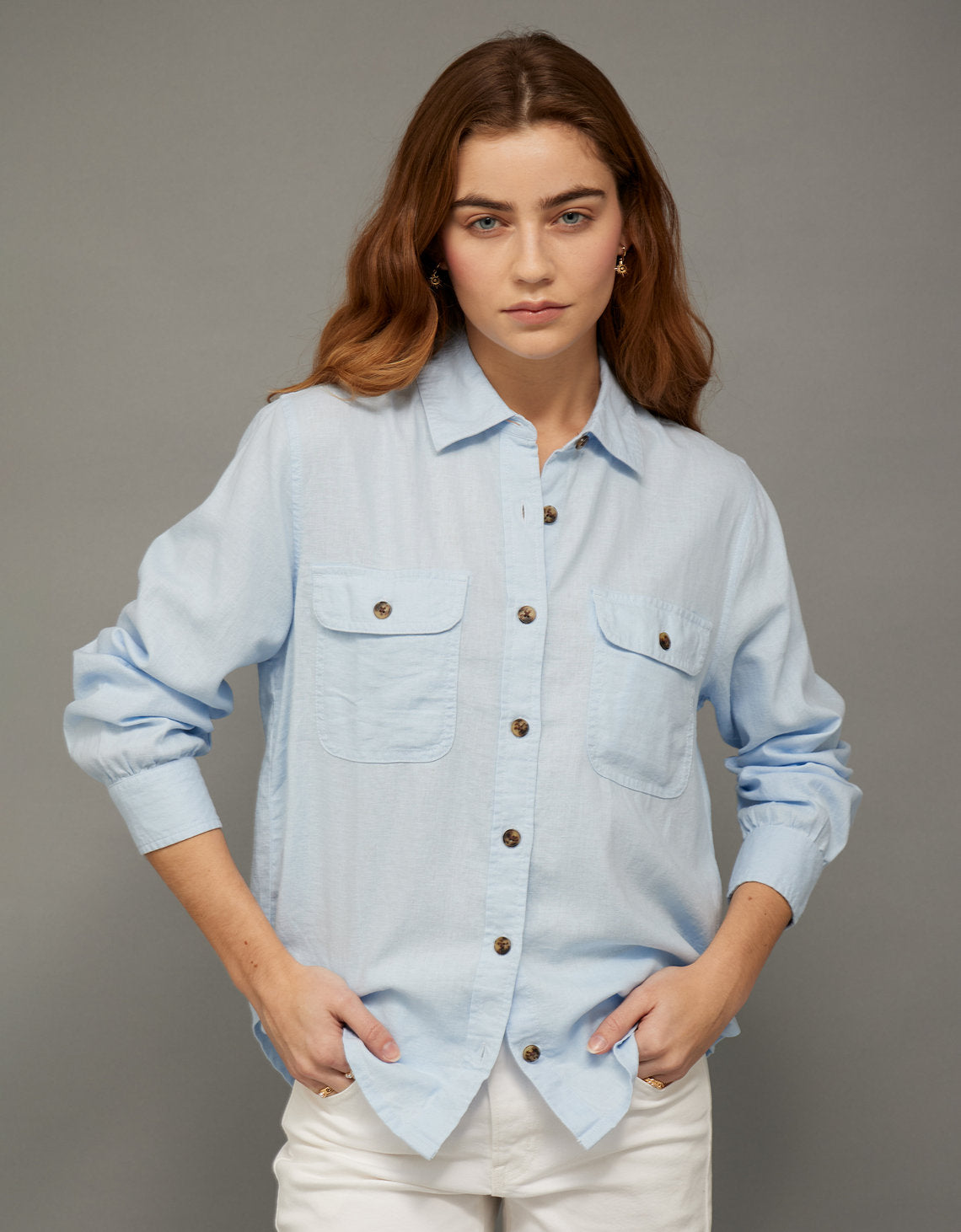 Camisa en Lino con Botones Ae - Azul 0355_6743_401_of