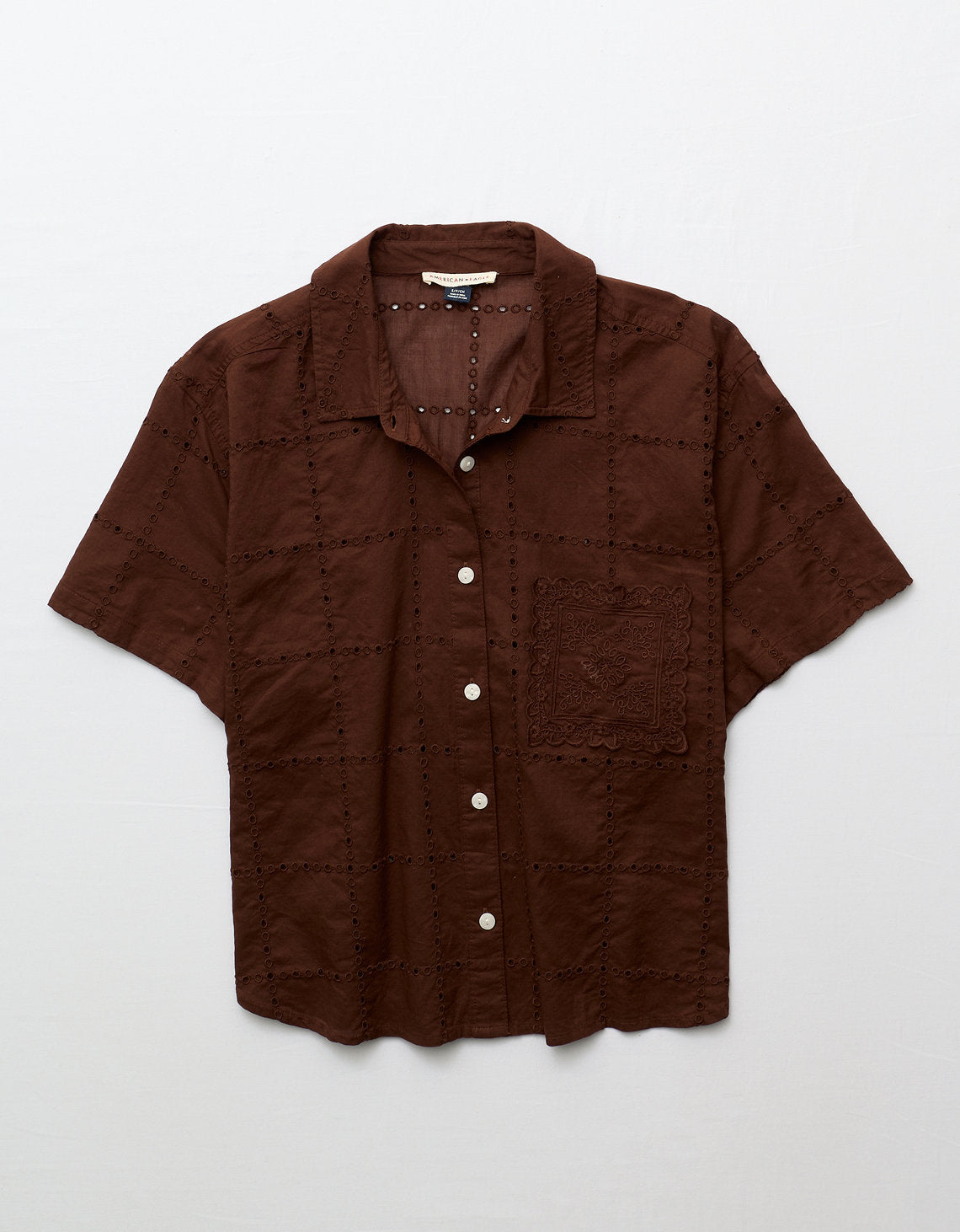 Camisa Cabana Bordada Ae - Café 0355_6796_285_f