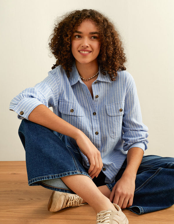 Camisa abotonada de lino Ae - Azul