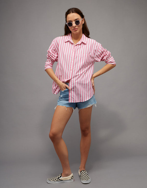 Camisa de popelina con botones Ae - Rosa