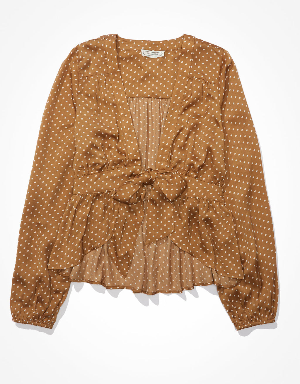 Blusa de seda AE de manga larga. - Café 0358_4651_200_f