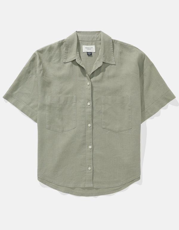 Camisa de Lino con Botones y Manga Corta para Mujer - Generico