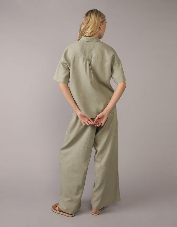 Camisa de Lino con Botones y Manga Corta para Mujer - Generico