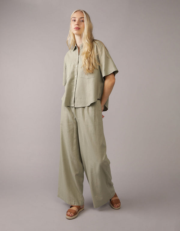 Camisa de Lino con Botones y Manga Corta para Mujer - Generico