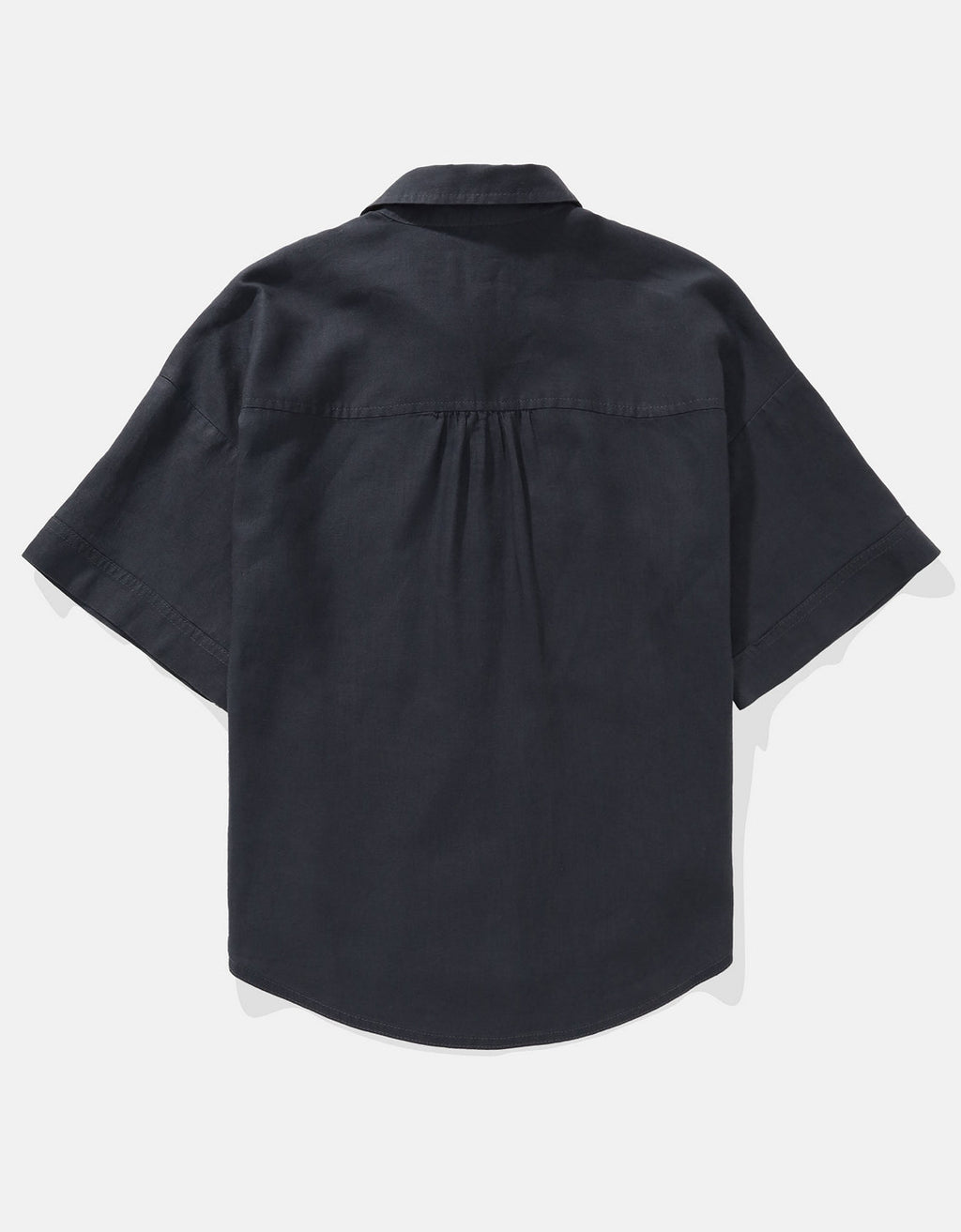 Camisa de Lino con Botones y Manga Corta para Mujer - Azul 0358_6065_410_b
