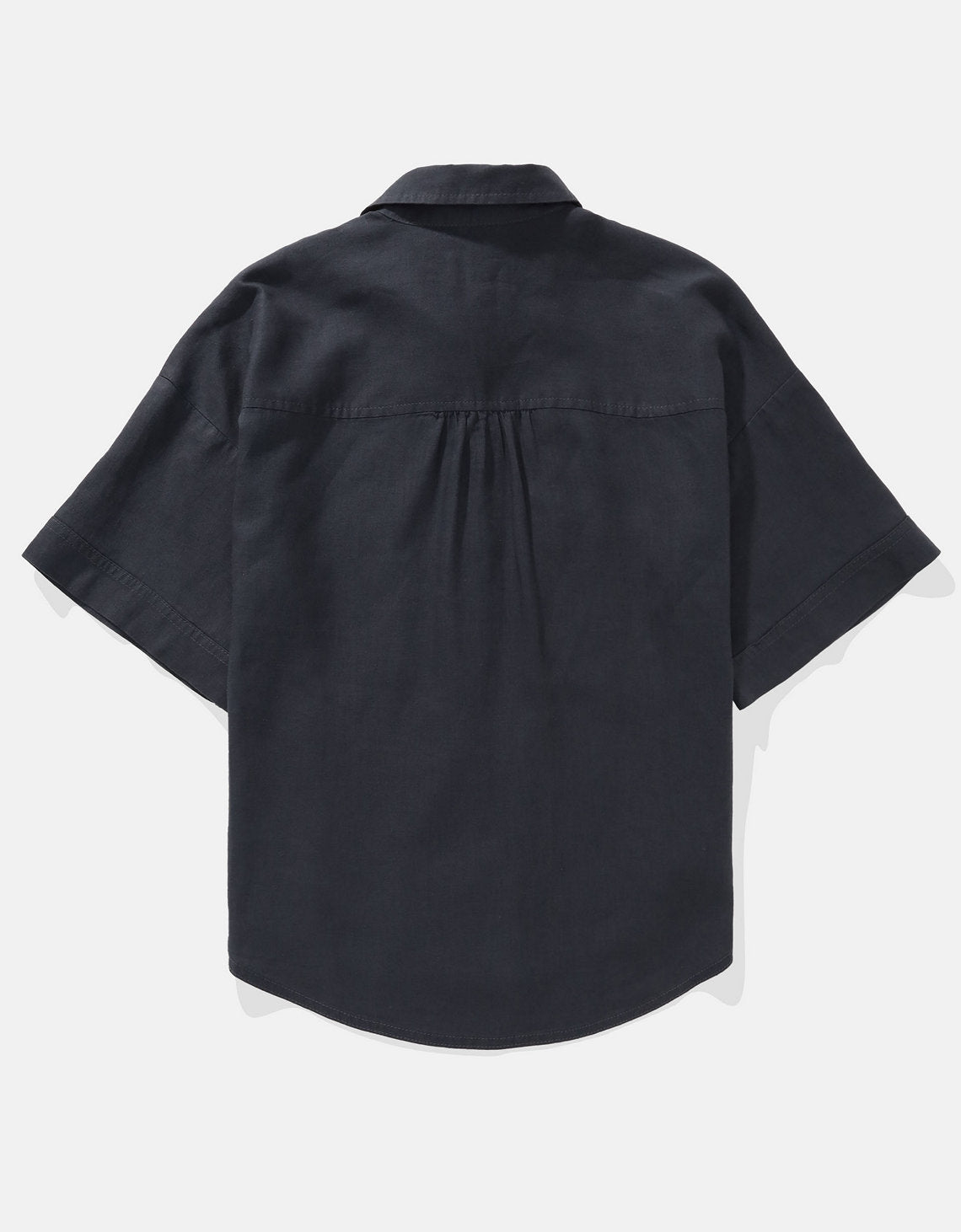 Camisa de Lino con Botones y Manga Corta para Mujer - Azul 0358_6065_410_b