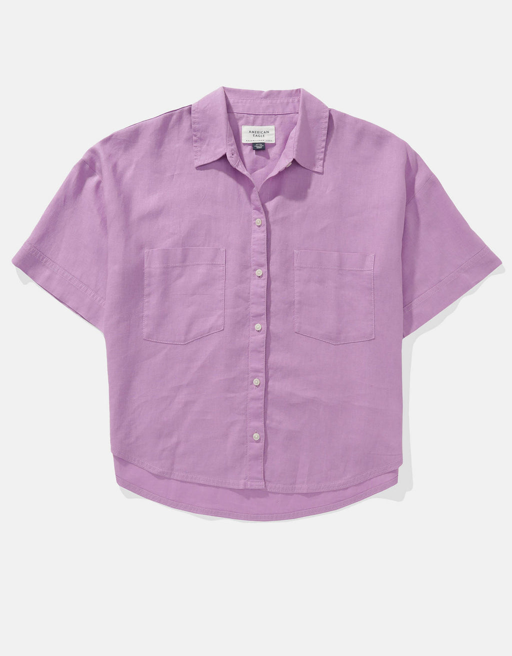 Camisa de Lino con Botones y Manga Corta para Mujer - Morado 0358_6065_500_f