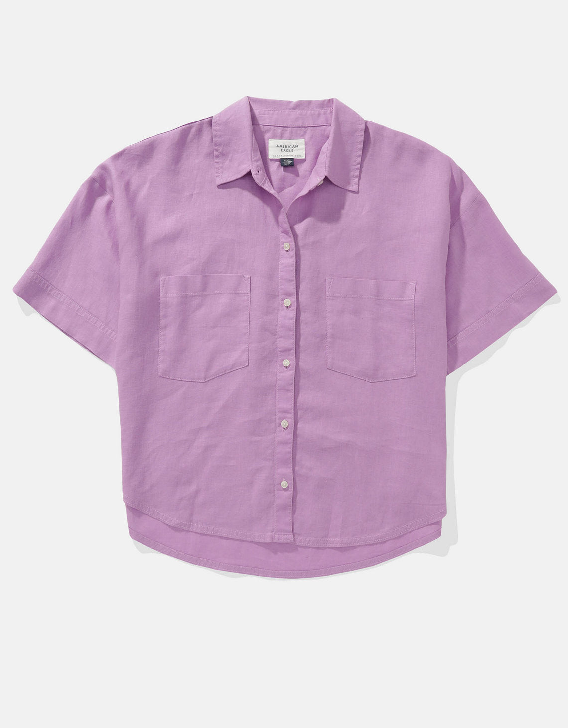 Camisa de Lino con Botones y Manga Corta para Mujer - Morado 0358_6065_500_f