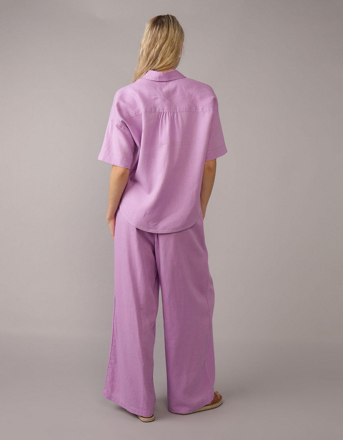 Camisa de Lino con Botones y Manga Corta para Mujer - Morado 0358_6065_500_ob