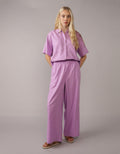 Camisa de Lino con Botones y Manga Corta para Mujer - Morado 0358_6065_500_of
