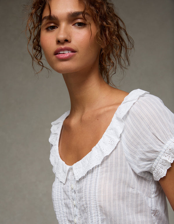 Blusa abotonada Ae Schiffli - Blanco