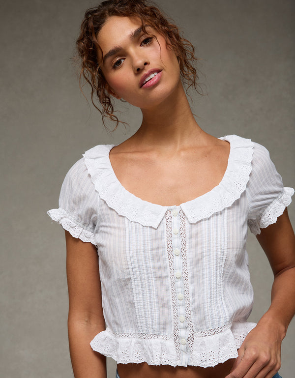 Blusa abotonada Ae Schiffli - Blanco