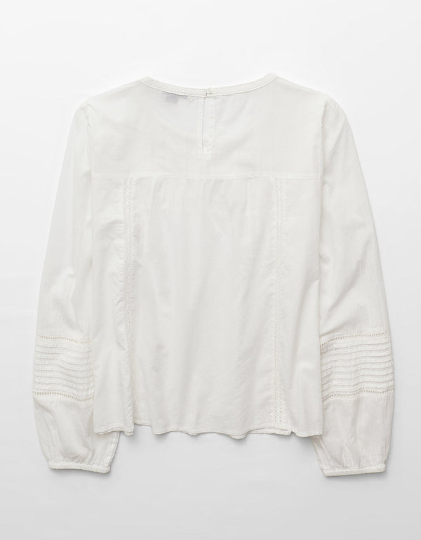 Blusa de encaje de manga larga Ae - Blanco