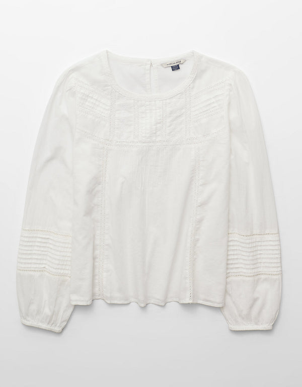 Blusa de encaje de manga larga Ae - Blanco