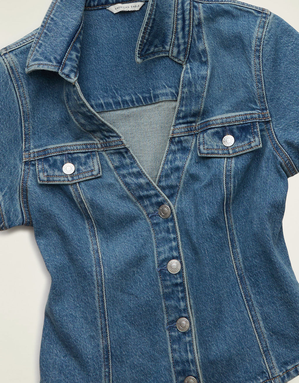 Camisa Vaquera de Manga Corta con Botones - Azul 0358_7049_936_d1