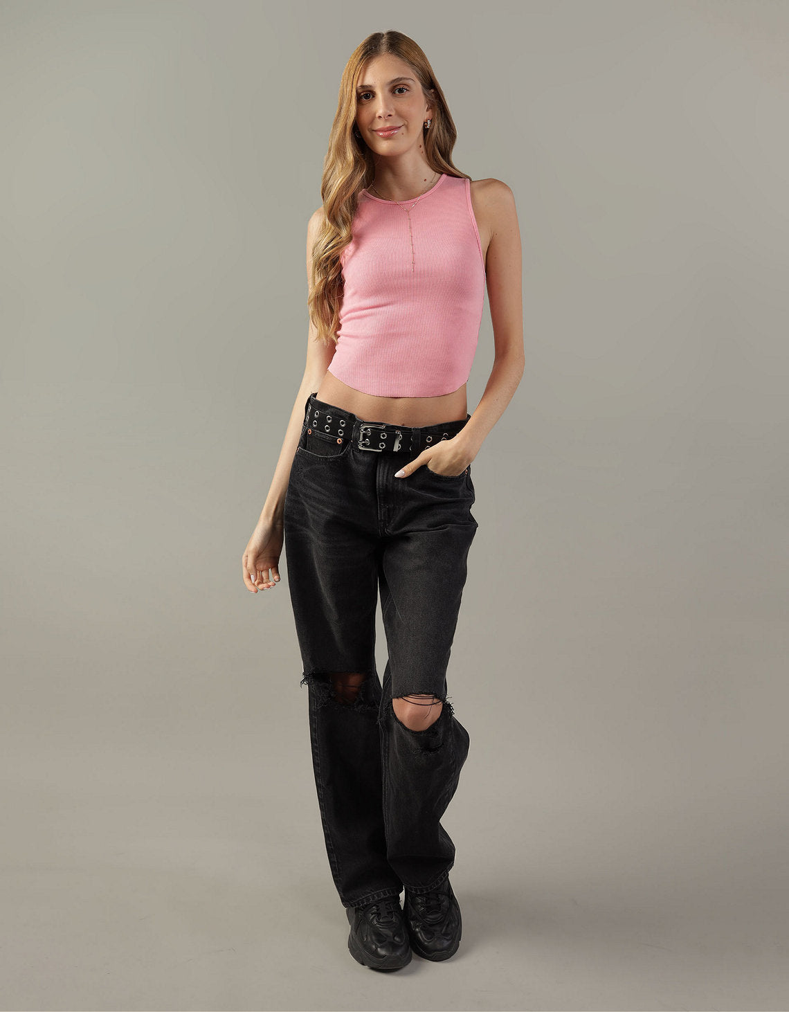 Camiseta Ae acanalada, afelpada - Rosa 0366_5938_199_of