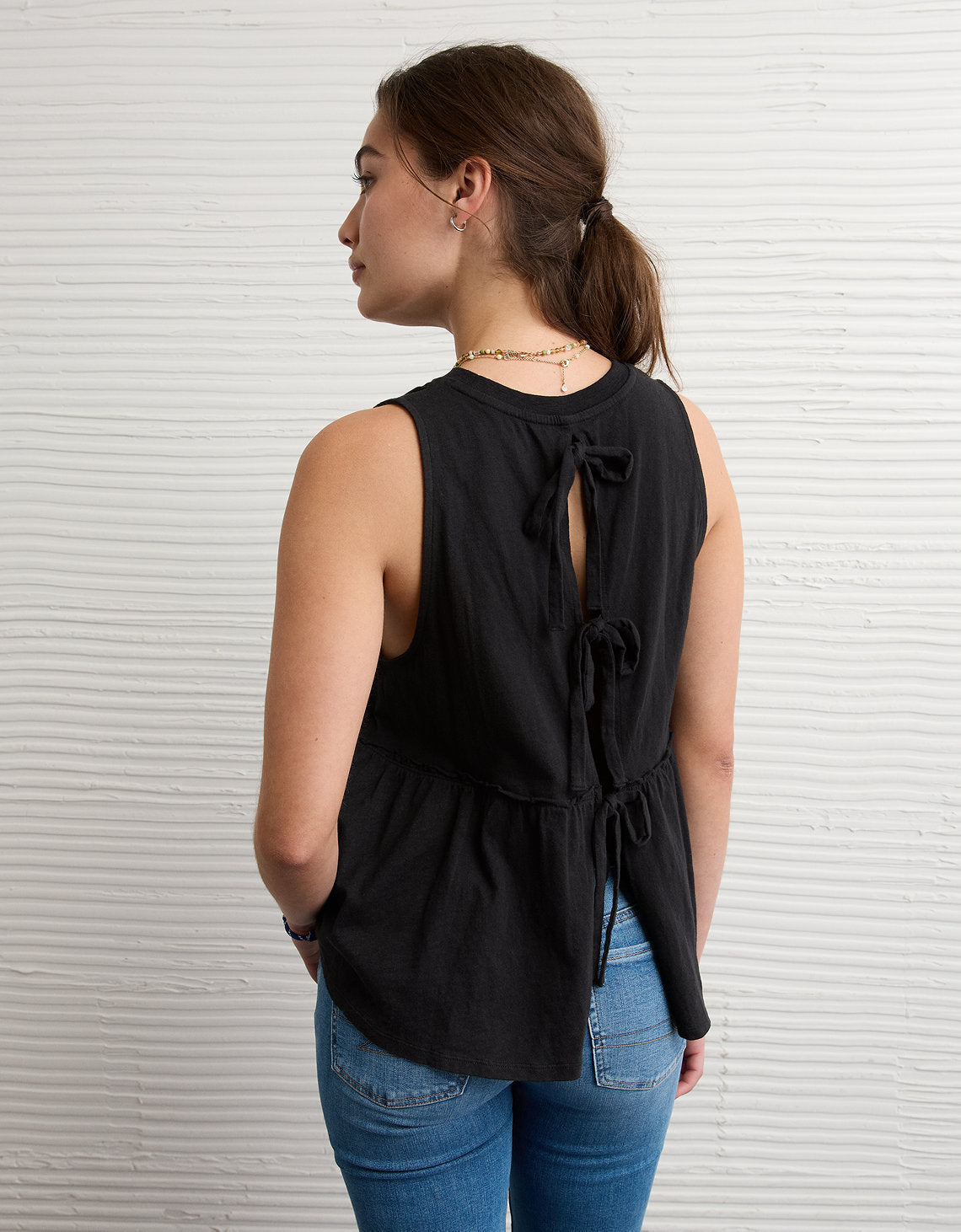 Top de tirantes estilo babydoll con lazo en la espalda Ae Sunchaser - Negro 0366_6448_073_ob
