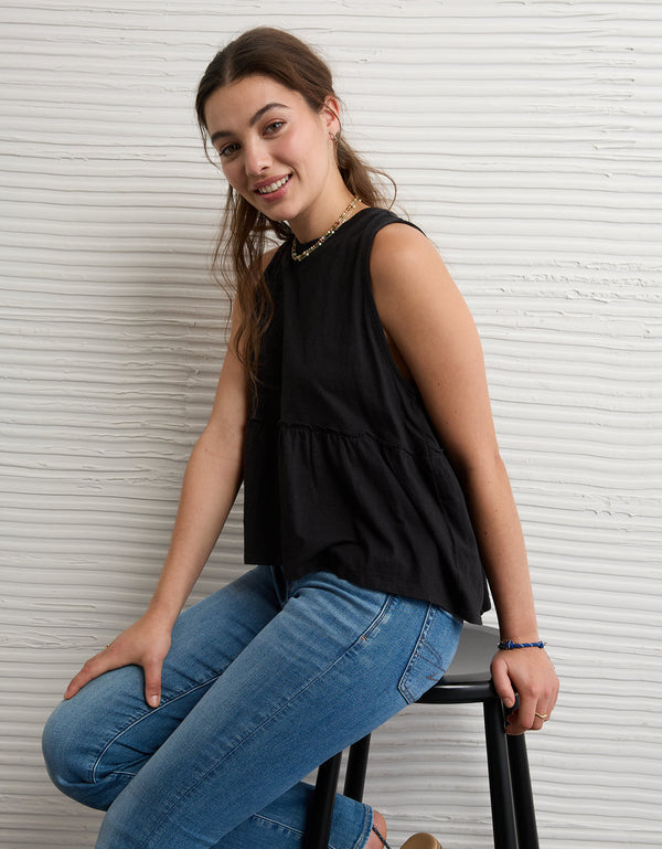 Top de tirantes estilo babydoll con lazo en la espalda Ae Sunchaser - Negro