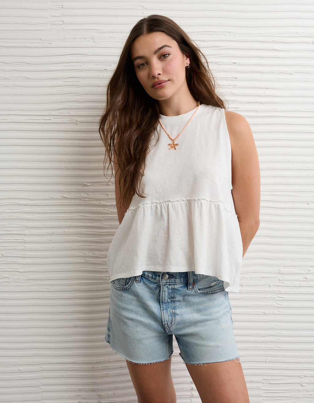 Top de tirantes estilo babydoll con lazo en la espalda Ae Sunchaser - Blanco 0366_6448_115_of