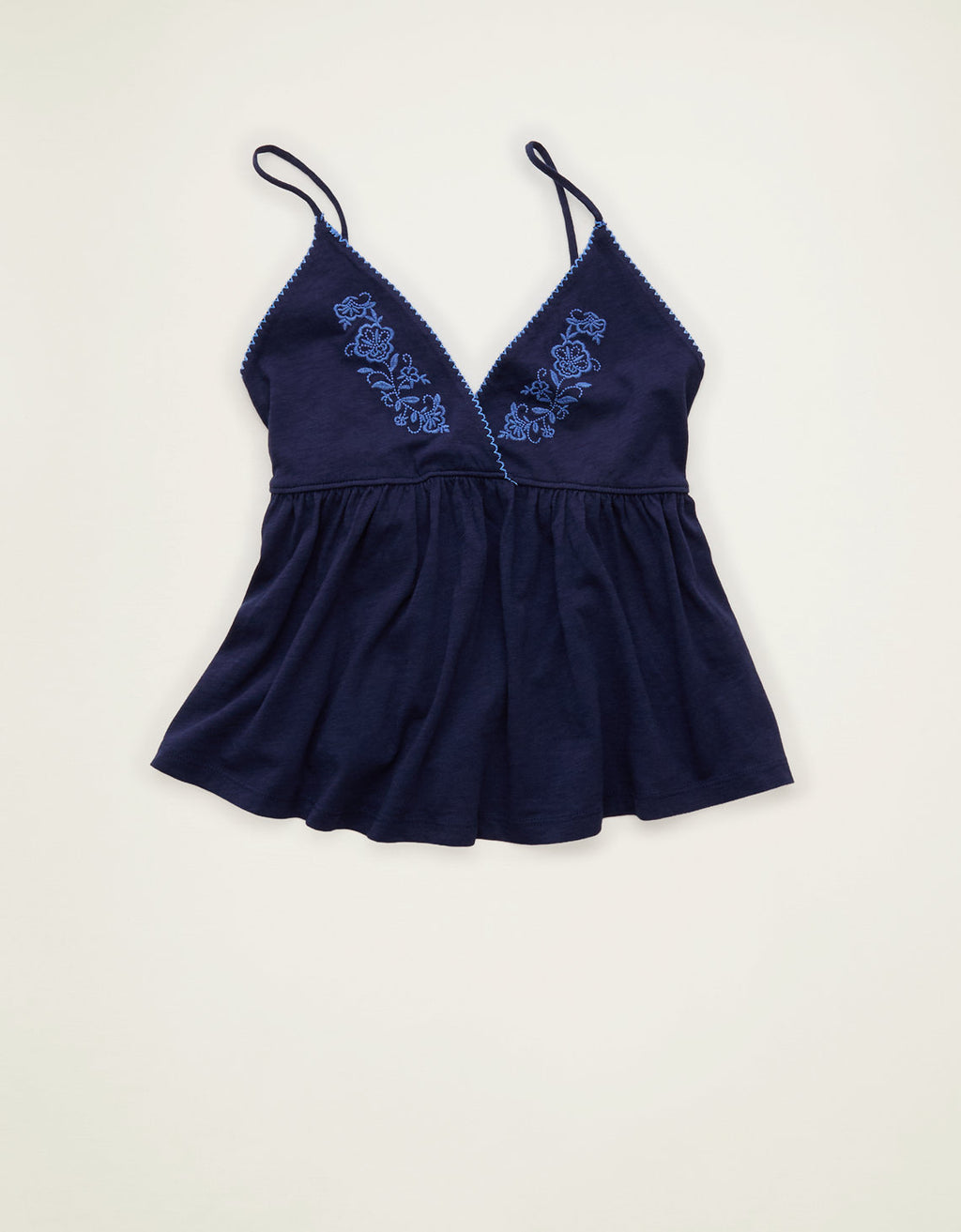 Camiseta de tirantes tipo babydoll con ribete picot Ae - Azul 0366_6552_448_f