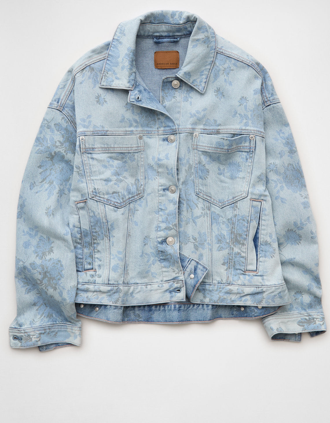 Chaqueta de mezclilla con estampado floral en corte acampanado - Azul 0381_3795_488_f