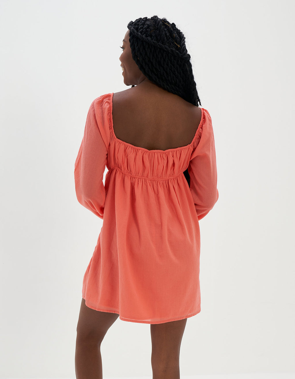 Minivestido Ae babydoll de manga larga con anillos en el frente - Rosa 0395_7193_199_ob