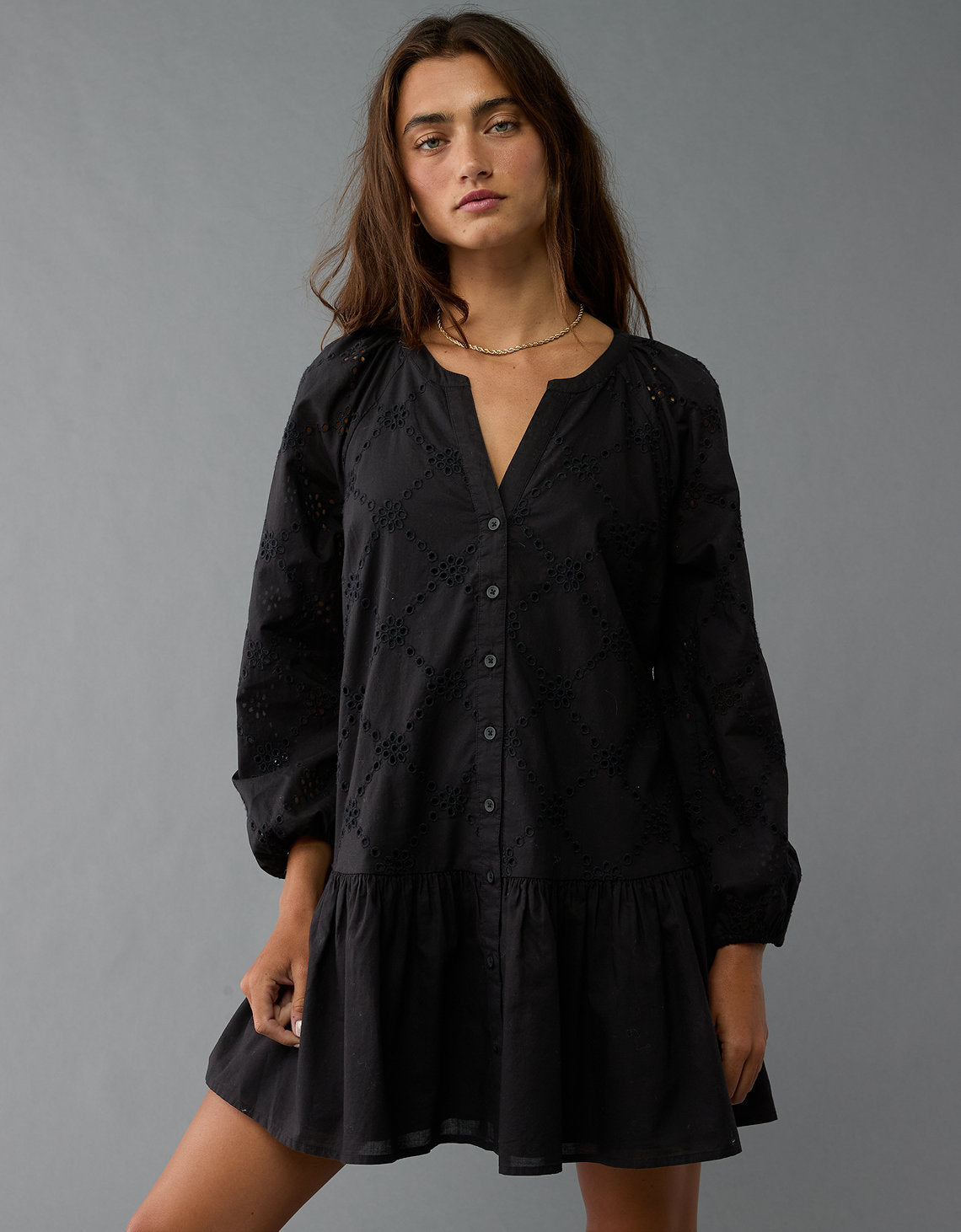 Vestido tipo Camisa Mujer AE - Negro 0395_7841_001_ob