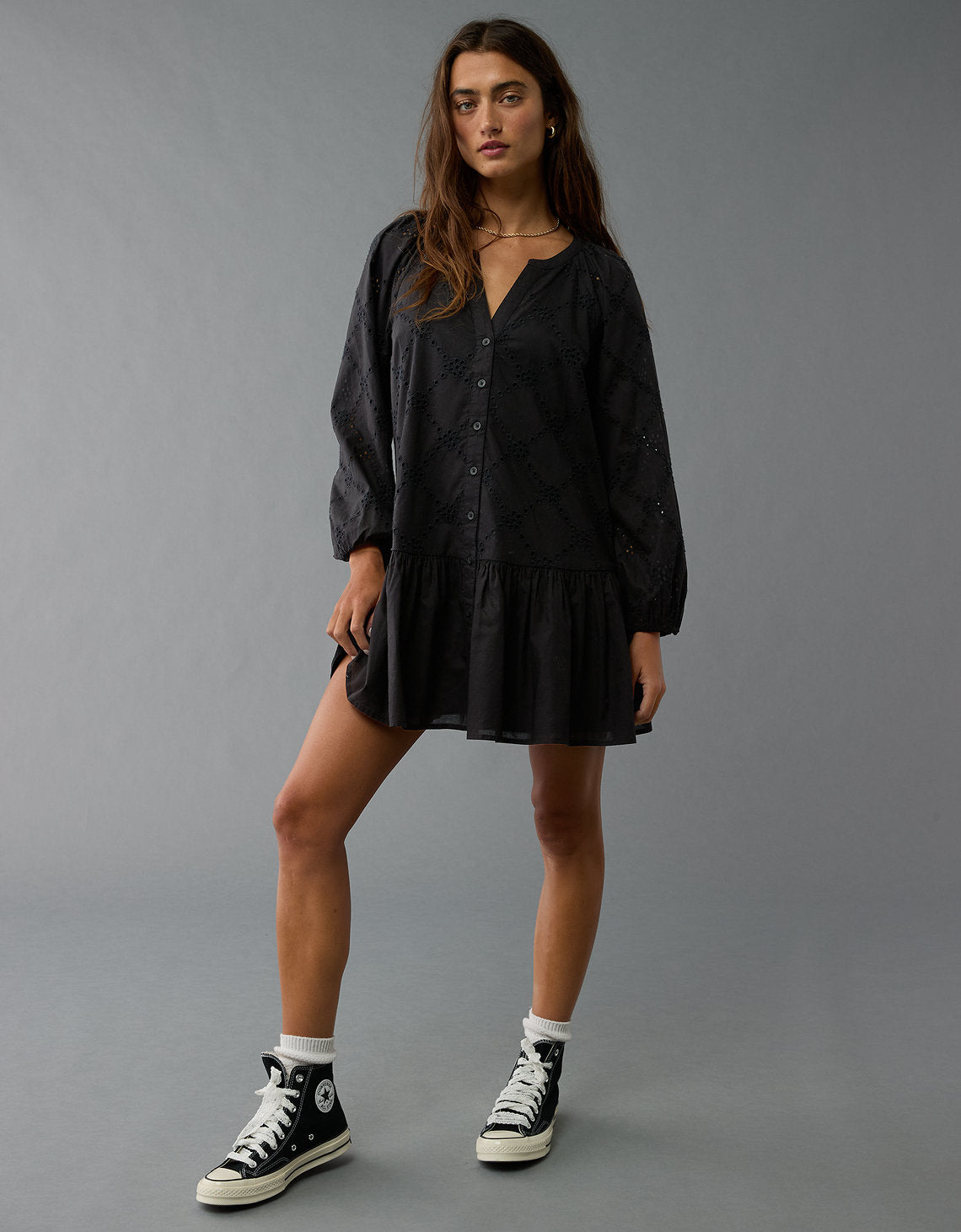 Vestido tipo Camisa Mujer AE - Negro 0395_7841_001_of