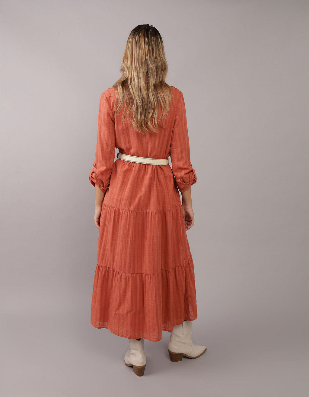 Vestido tipo Camisa manga larga de Mujer AE - Café 0395_7949_026_ob