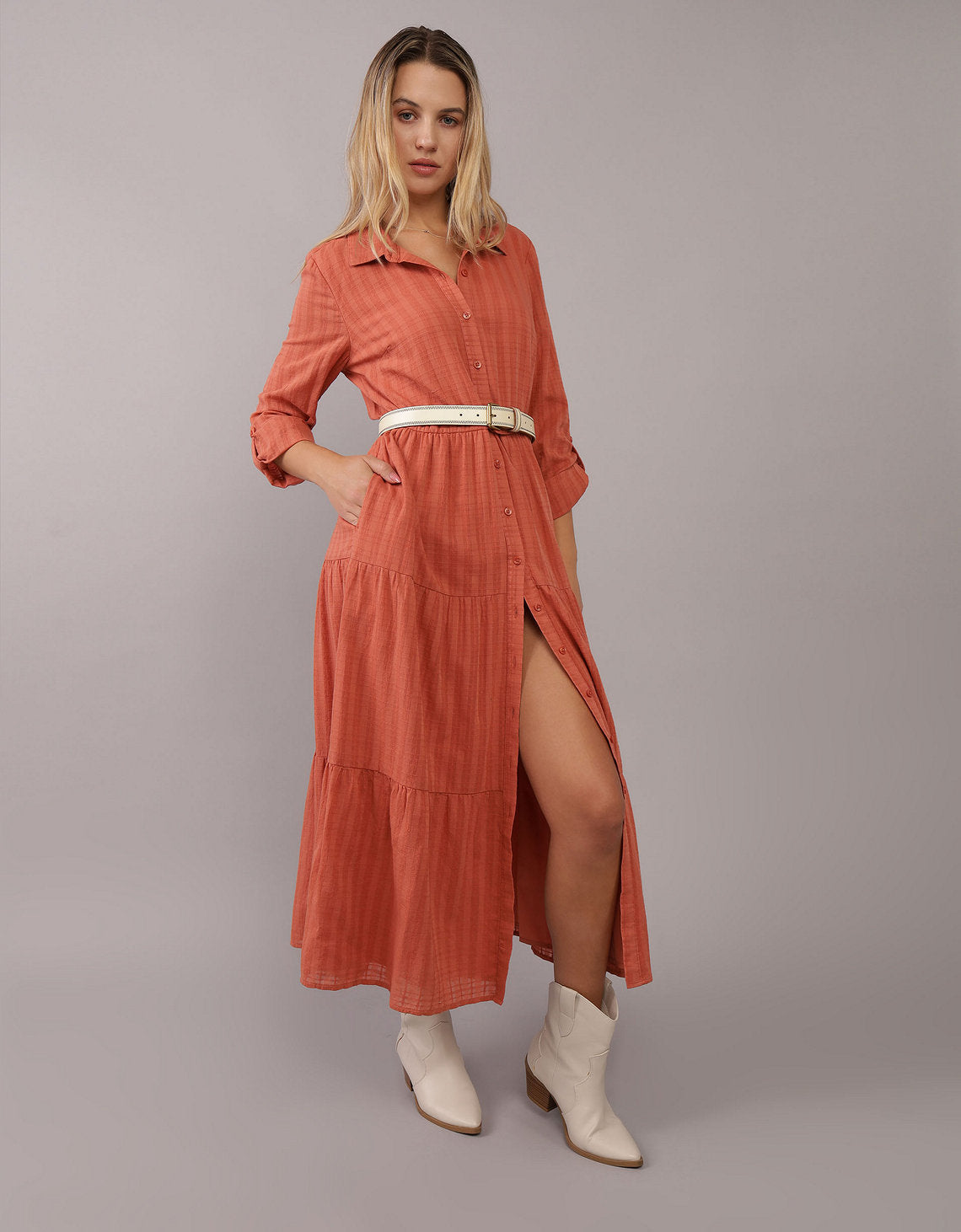 Vestido tipo Camisa manga larga de Mujer AE - Café 0395_7949_026_of