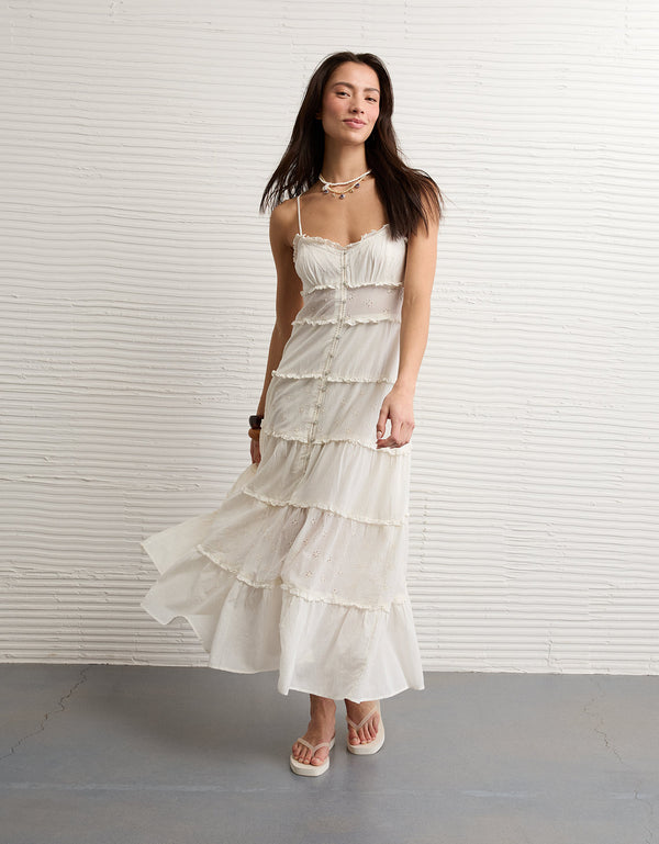 Vestido midi abotonado con volantes de AE - Blanco