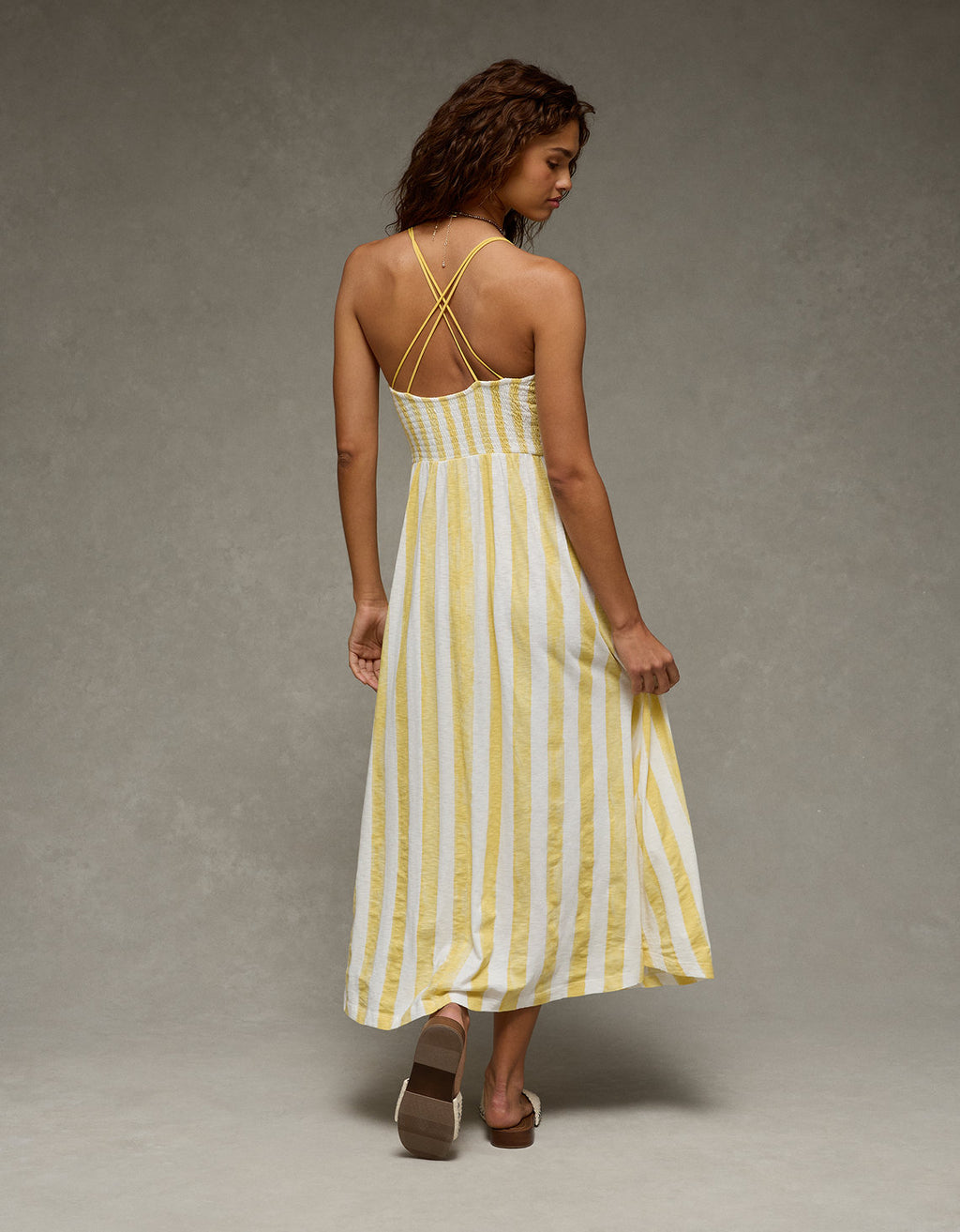 Vestido largo con nido de abeja Ae Sunchaser. - Amarillo 0395_9058_700_ob
