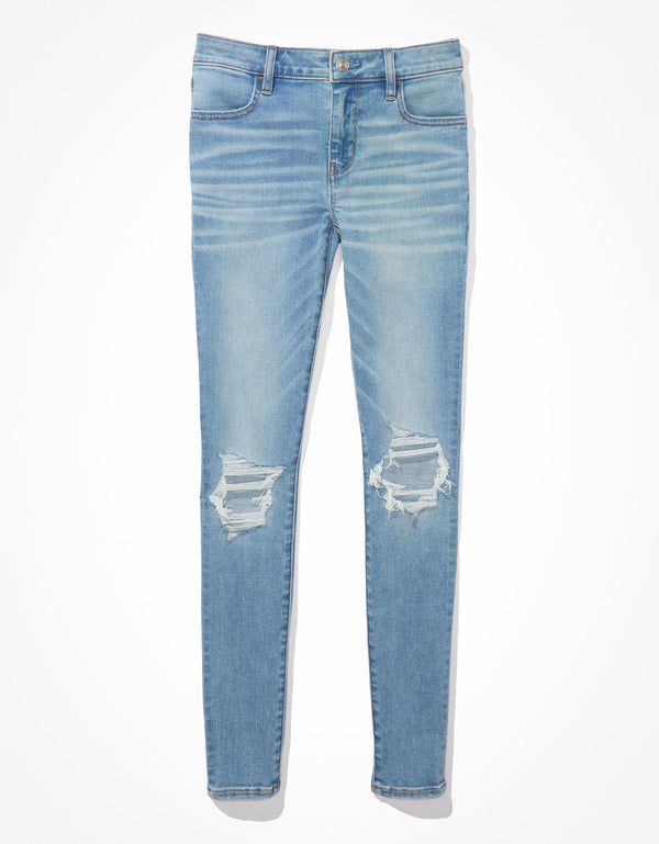 Jegging Tiro Bajo con Rotos Ae - Azul