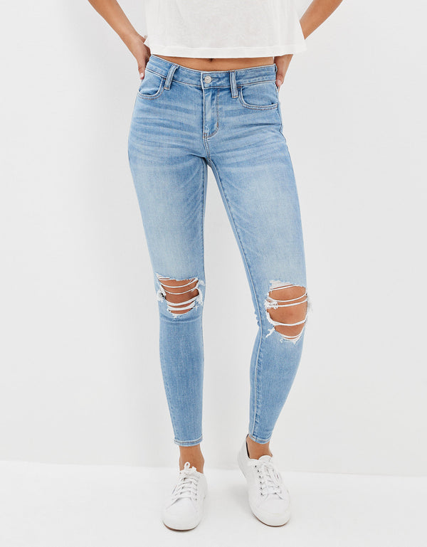 Jegging Tiro Bajo con Rotos Ae - Azul