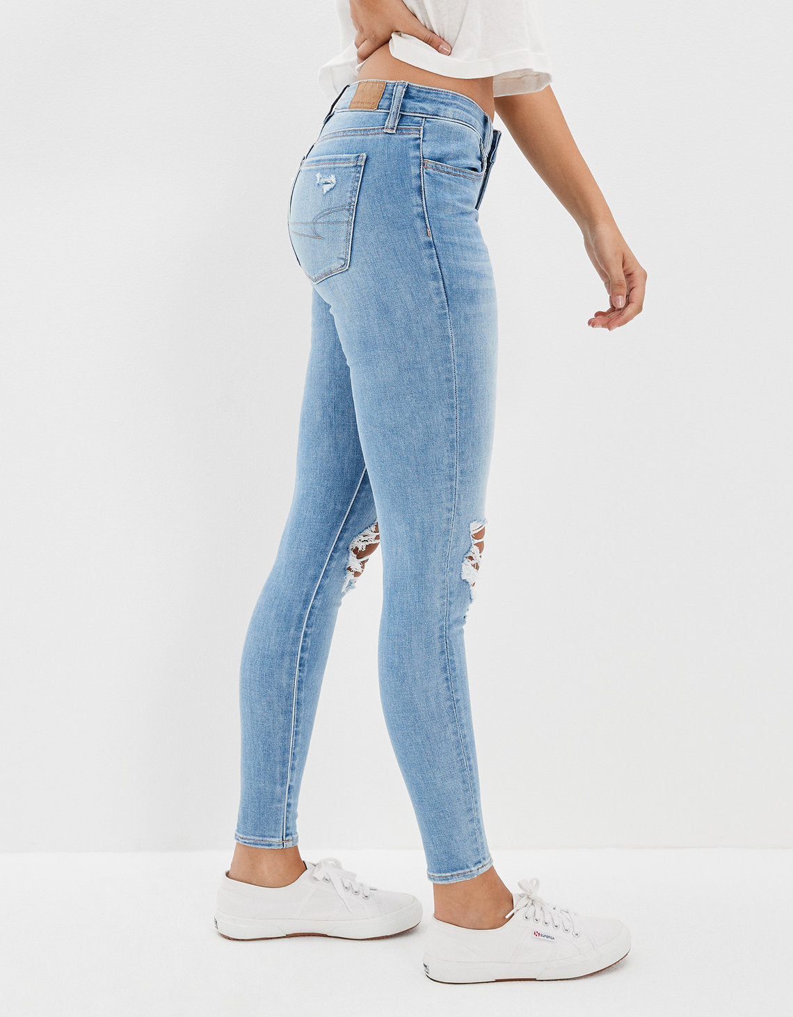 Jegging Tiro Bajo con Rotos Ae - Azul 0431_4091_428_os