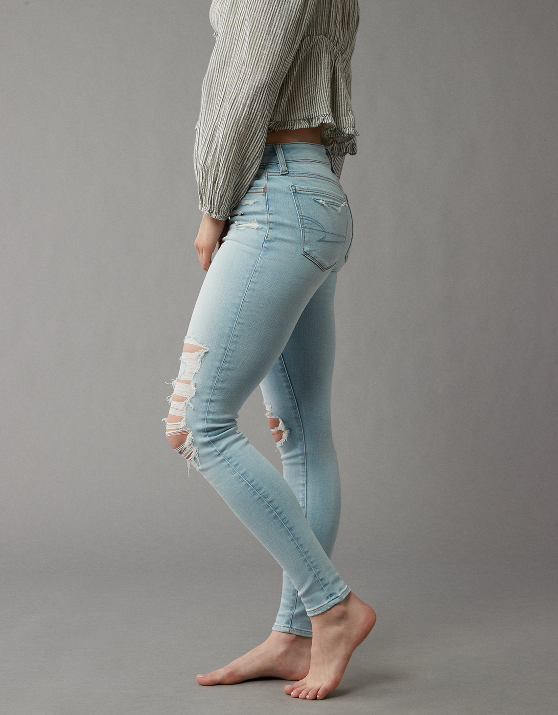 Jeggings de tiro bajo con rotos mujer AE - Azul 0431_5235_957_os