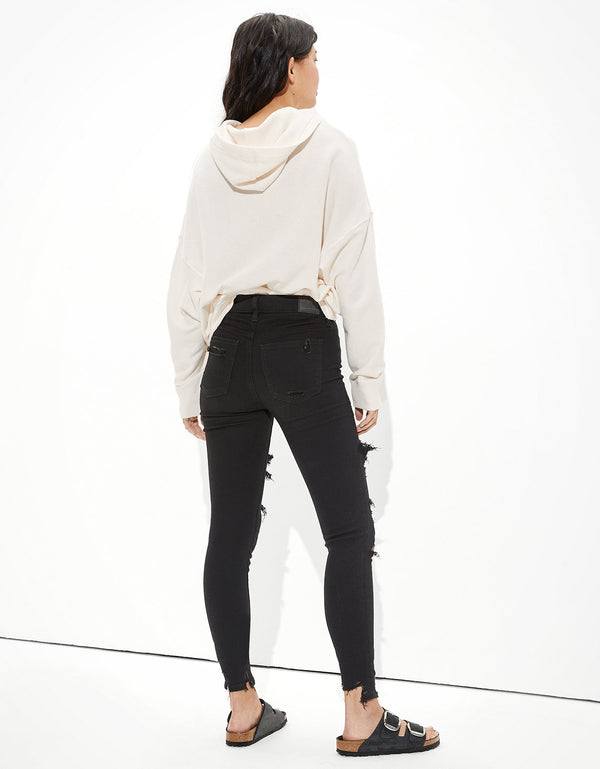 Jegging Tiro Alto con Rotos Ae - Negro