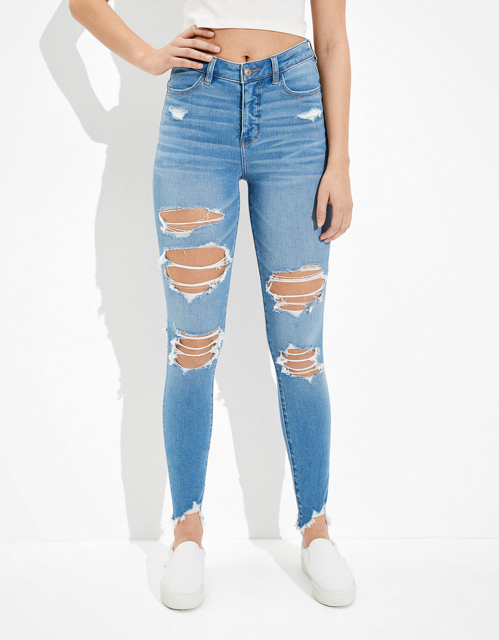 Jegging Tiro Alto con Rotos Ae - Azul 0433_3785_411_of