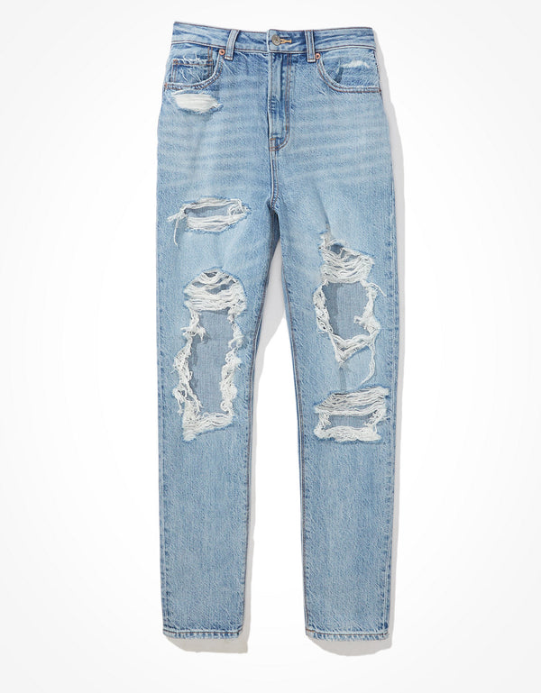 Jean Mom con Rotos Ae - Azul