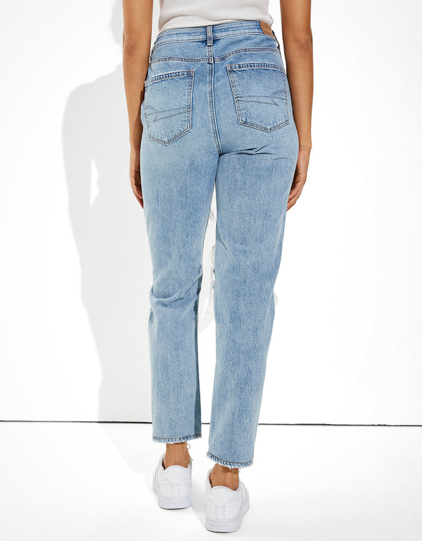 Jean Mom con Rotos Ae - Azul