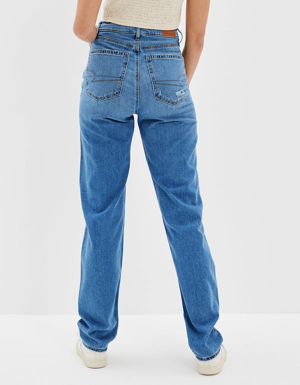 Jean Baggy Straight con Rotos Tiro Alto Ae - Azul