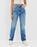 Jean Baggy Straight con Rotos Tiro Alto Ae - Azul 0437_4156_468_of