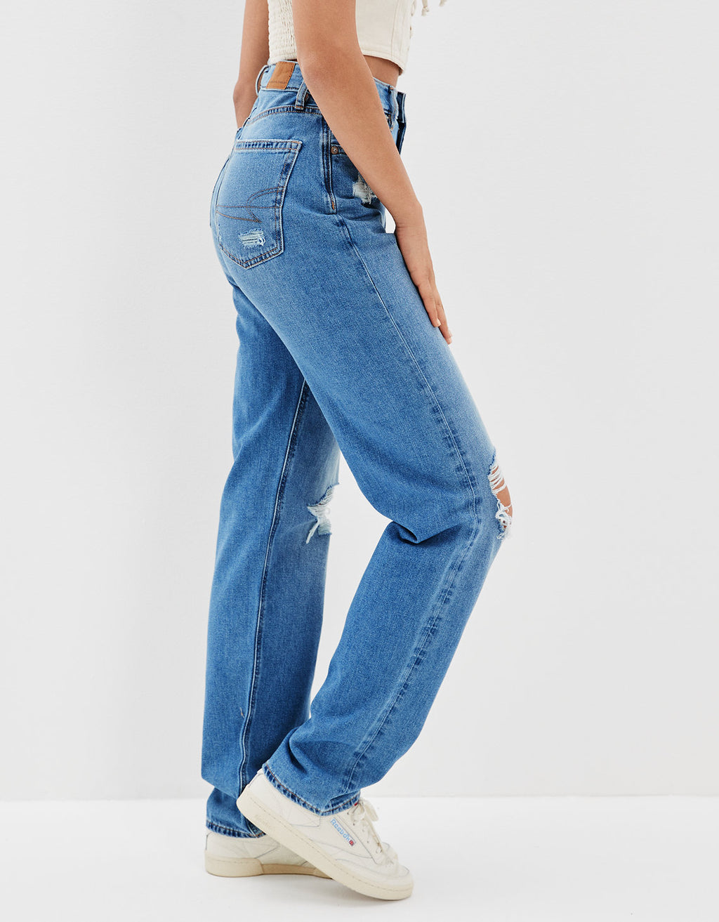 Jean Baggy Straight con Rotos Tiro Alto Ae - Azul 0437_4156_468_os