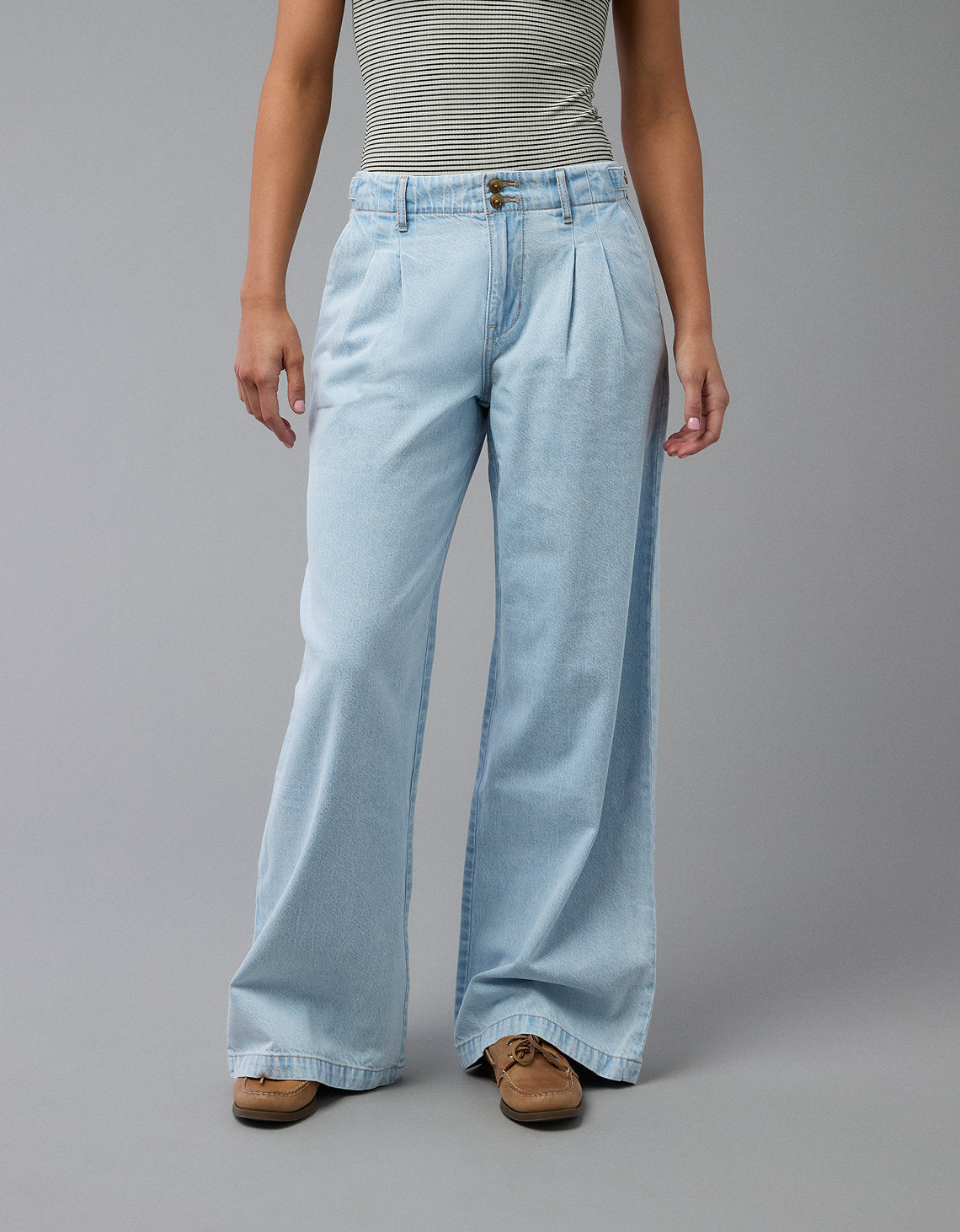 Jean baggy recto de tiro alto de mujer AE - Azul 0437_5528_433_of